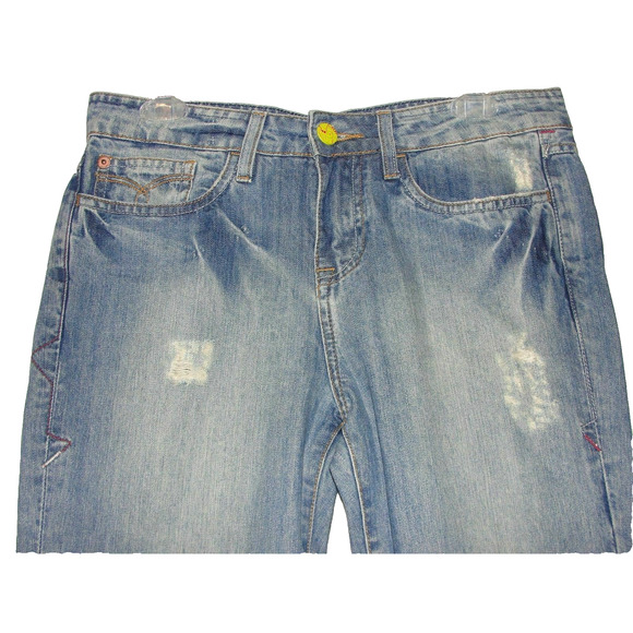 CARMIM Jeans Women's Size 26 Blue DENIM Capri Crop Stretch Distressed Jean - Picture 2 of 6